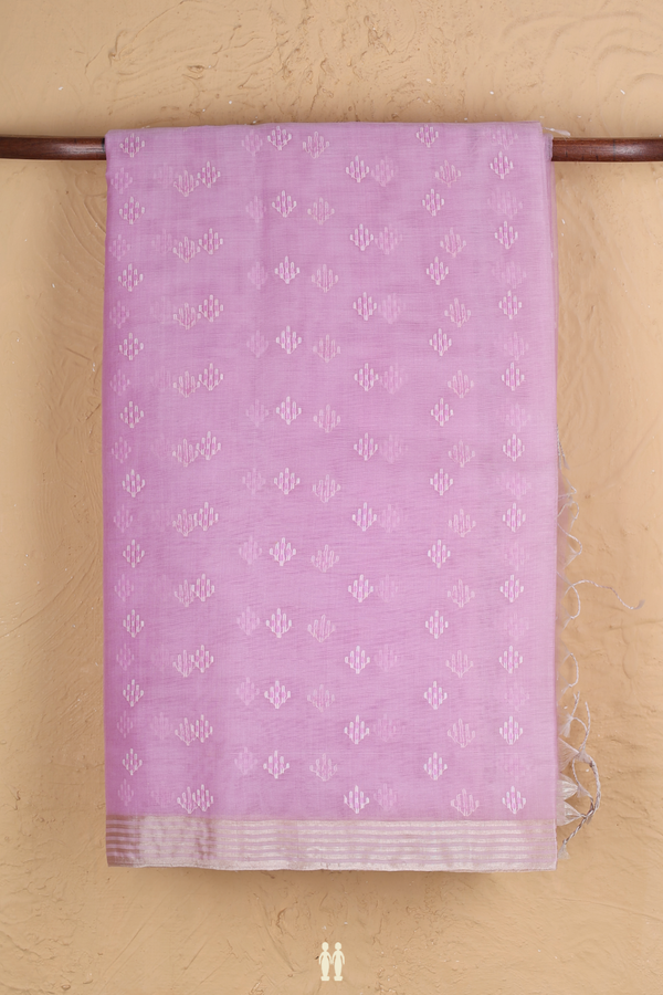 Muslin Bengal Cotton Saree Lilac Pink With Allover Buttas