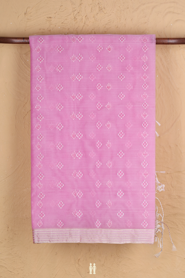 Muslin Bengal Cotton Saree In Pink With Allover Buttas