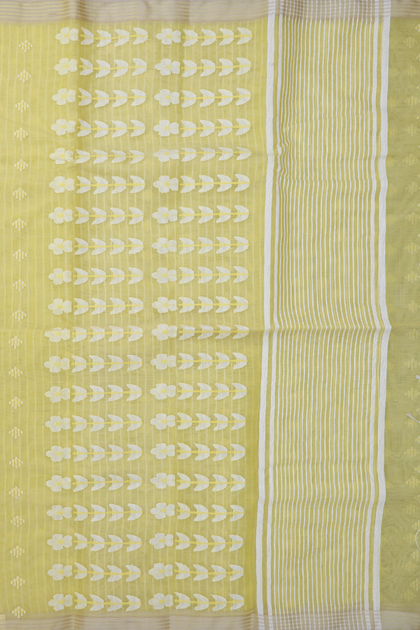 Muslin Bengal Cotton Saree In Yellow With Allover Buttas