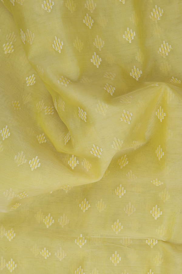 Muslin Bengal Cotton Saree In Yellow With Allover Buttas