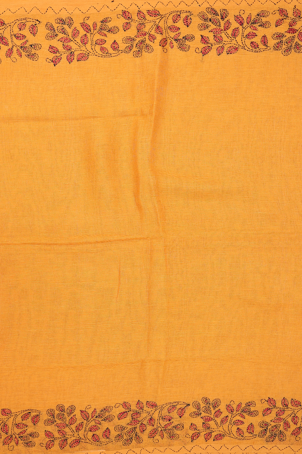 Linen Saree In Honey Orange With Embroidered Border