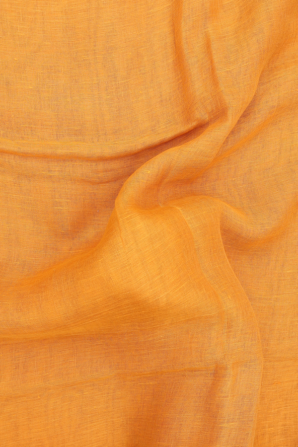 Linen Saree In Honey Orange With Embroidered Border