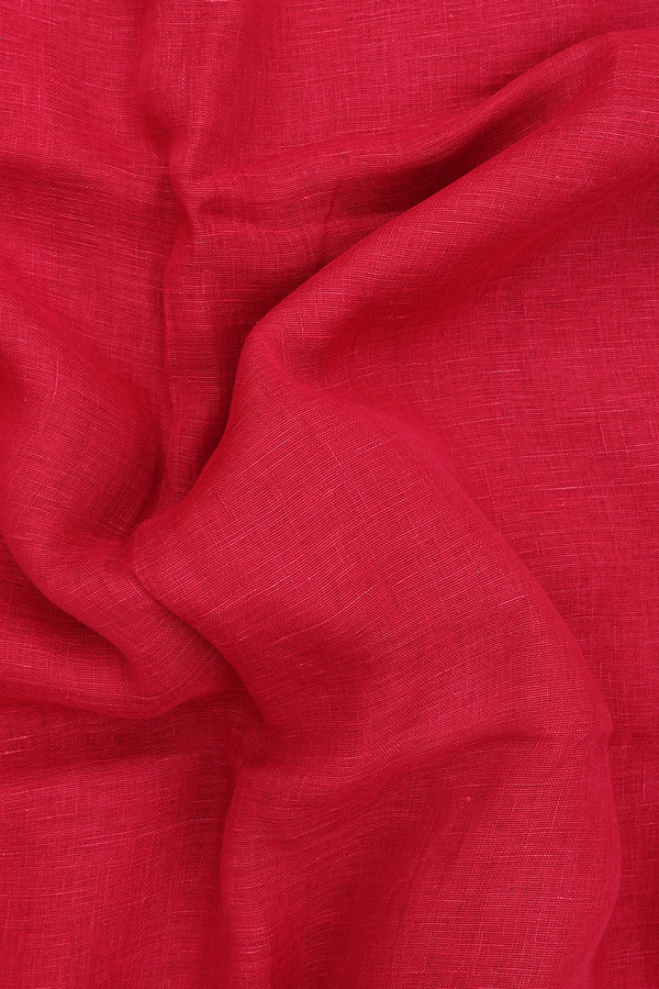 Linen Saree In Crimson Red With Embroidered Border