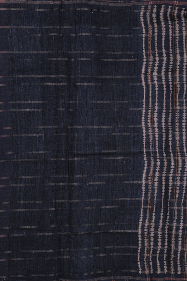 Tussar Silk Saree In Black With Leaf Printed Design