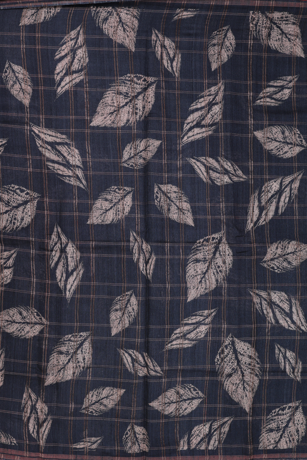 Tussar Silk Saree In Black With Leaf Printed Design