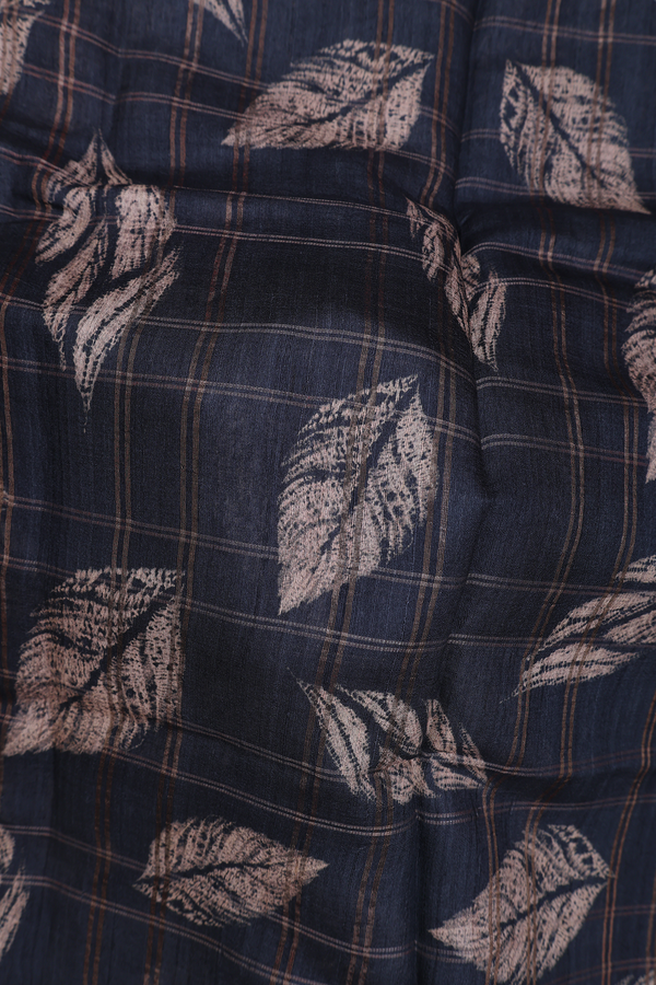 Tussar Silk Saree In Black With Leaf Printed Design