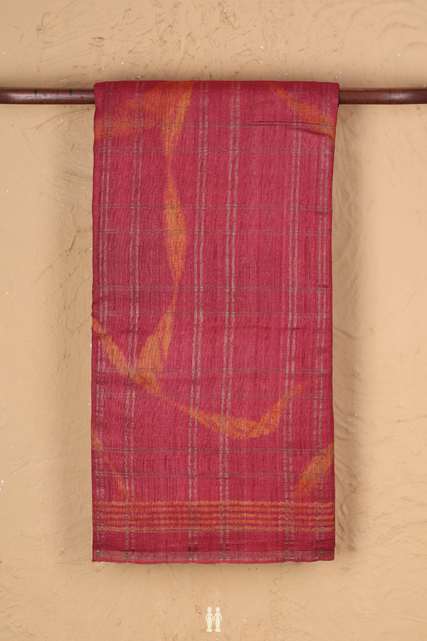 Tussar Silk Saree In Red With Checks Design