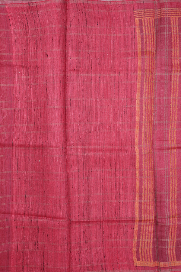 Tussar Silk Saree In Red With Checks Design
