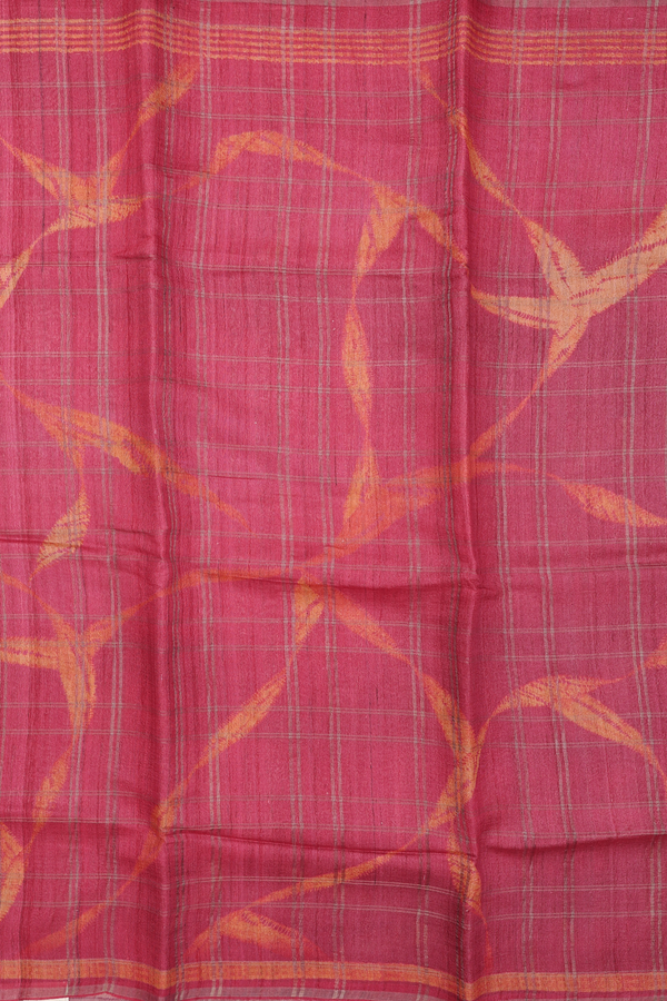 Tussar Silk Saree In Red With Checks Design