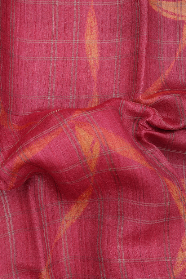 Tussar Silk Saree In Red With Checks Design