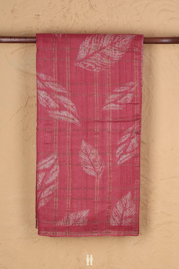 Tussar Silk Saree In Blush Red With Leaf Design