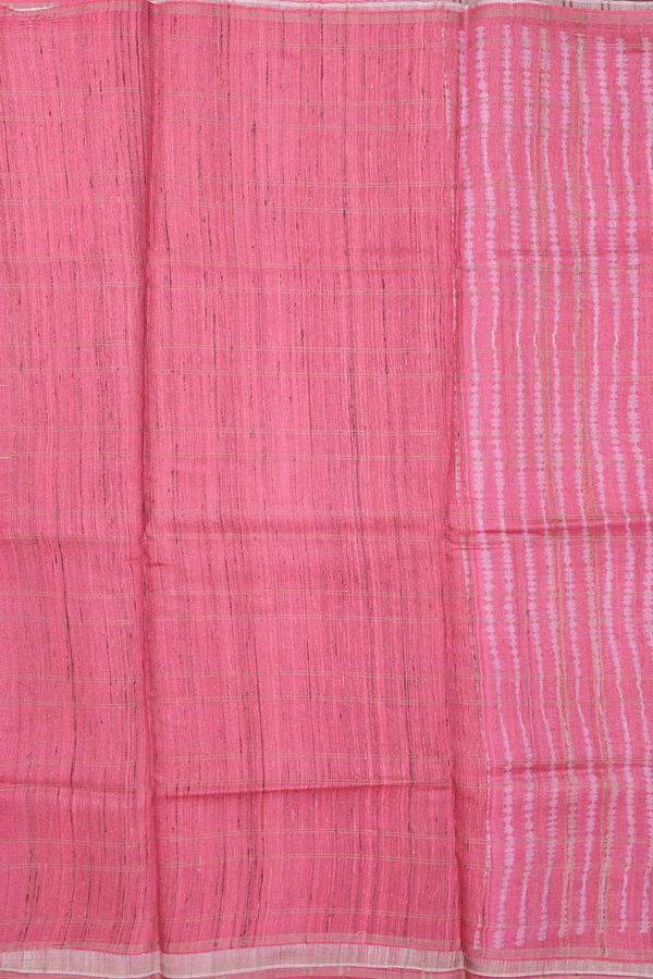 Tussar Silk Saree In Blush Red With Leaf Design