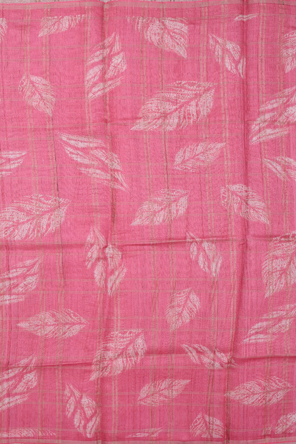 Tussar Silk Saree In Blush Red With Leaf Design