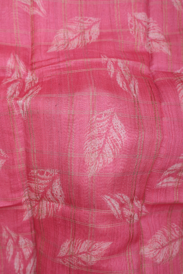 Tussar Silk Saree In Blush Red With Leaf Design