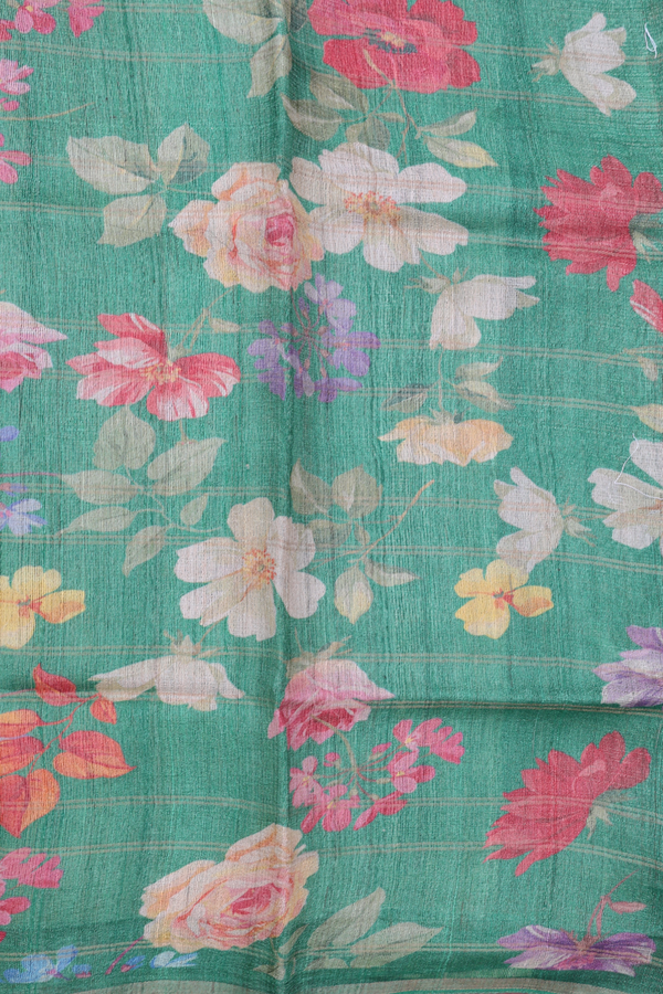 Tussar Silk Saree In Green And Blue With Checks Design