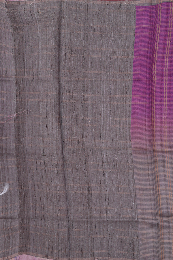 Tussar Silk Saree In Purple And Brown With Checks Design