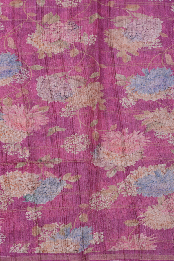 Tussar Silk Saree In Purple And Brown With Checks Design