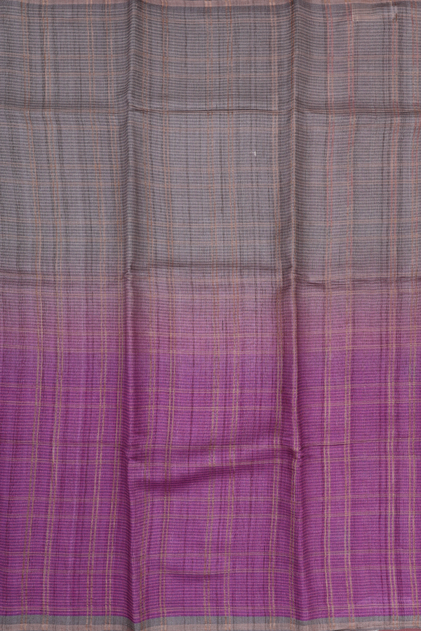 Tussar Silk Saree In Purple And Brown With Checks Design