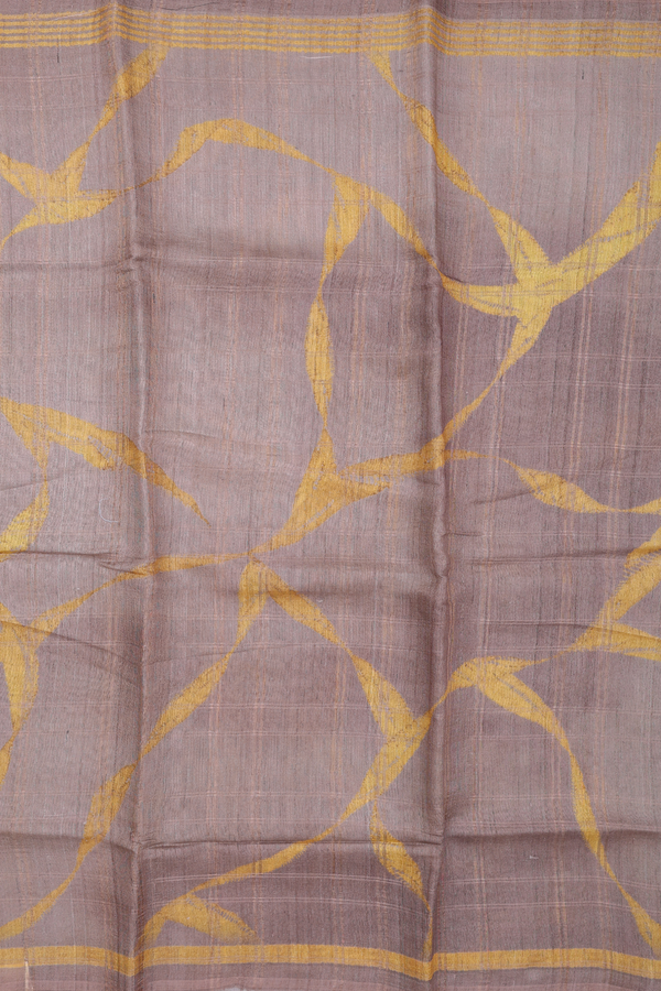 Tussar Silk Saree In Brown With Checks Design
