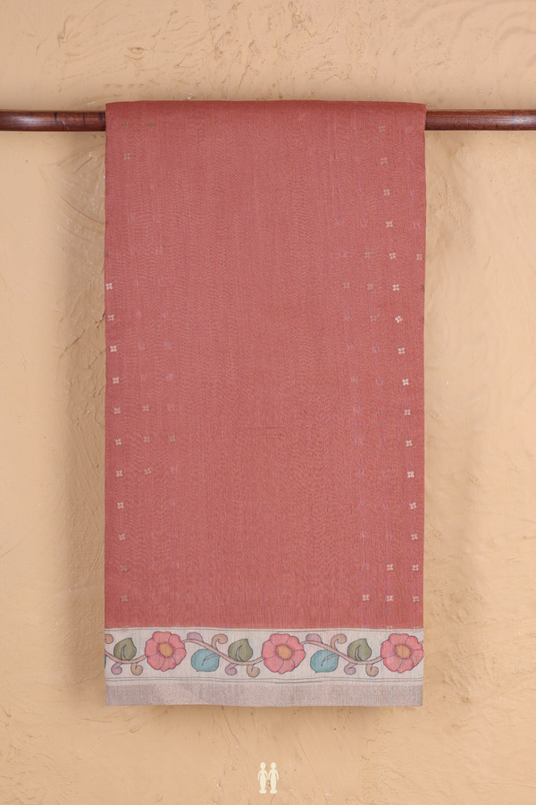 Bailu Silk Saree In Brick Brown With Chamki Work