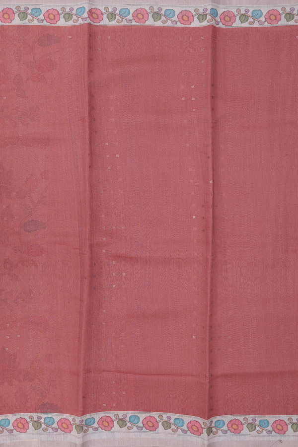 Bailu Silk Saree In Brick Brown With Chamki Work