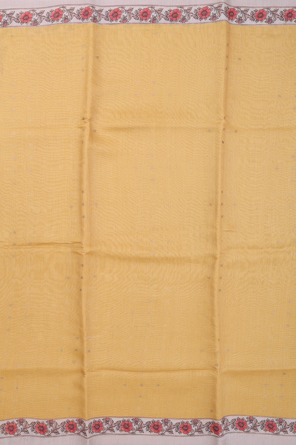 Tussar Silk Saree In Yellow With Chamki Work