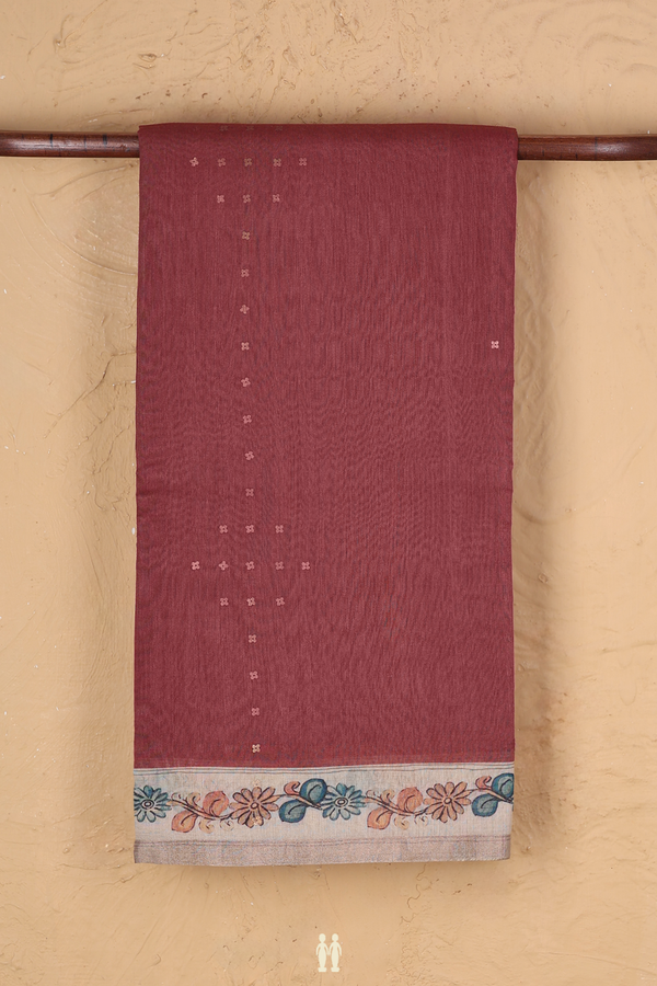 Tussar Silk Saree In Brown With Chamki Work