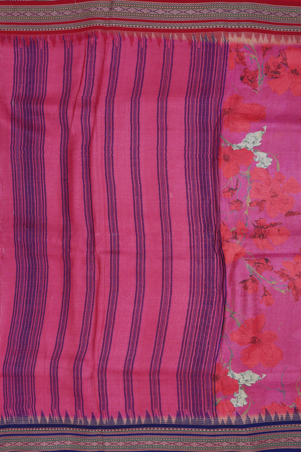 Tussar Silk Saree In Dark Pink With Floral Design