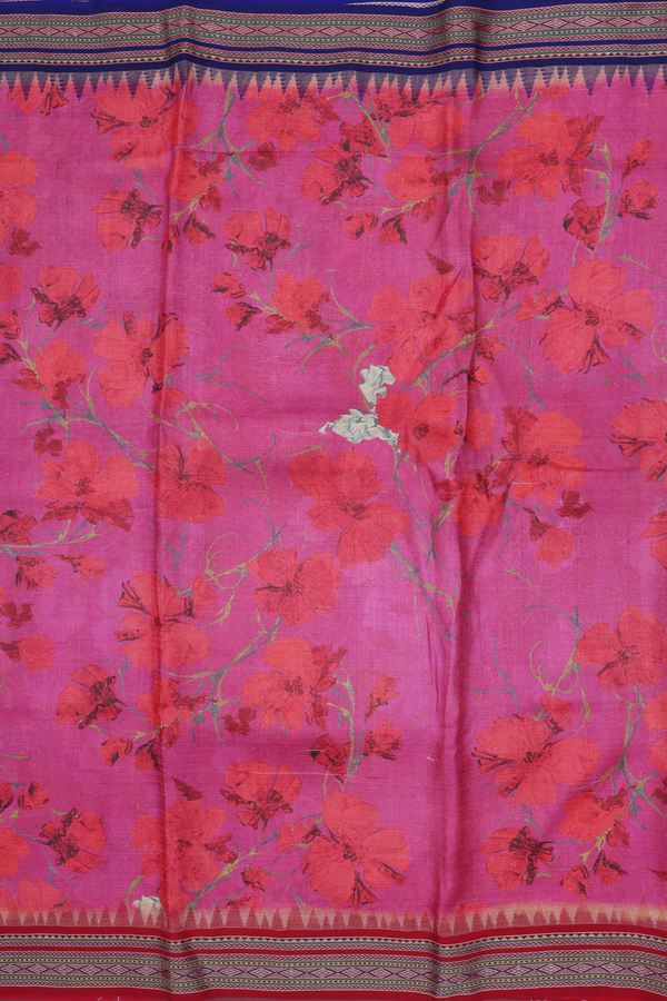 Tussar Silk Saree In Dark Pink With Floral Design
