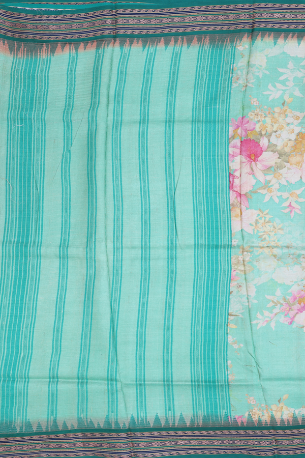 Tussar Silk Saree In Green With Floral Printed Design