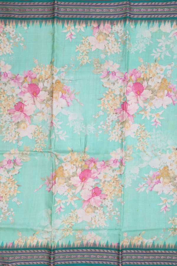 Tussar Silk Saree In Green With Floral Printed Design