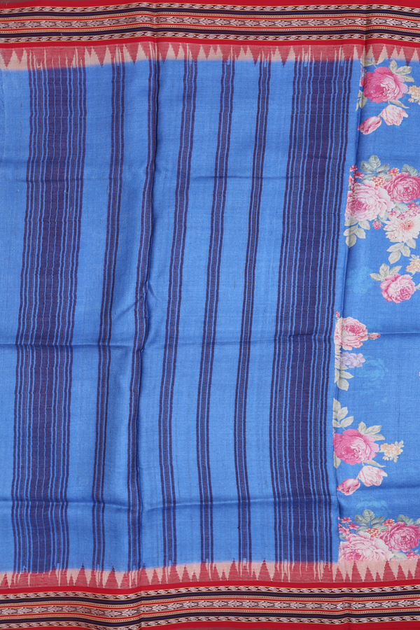 Tussar Silk Saree In Blue With Floral Printed Design