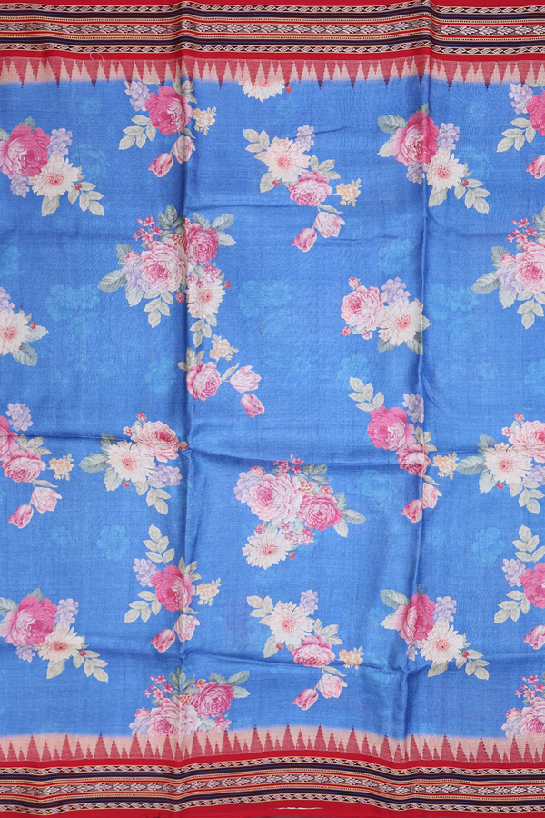 Tussar Silk Saree In Blue With Floral Printed Design