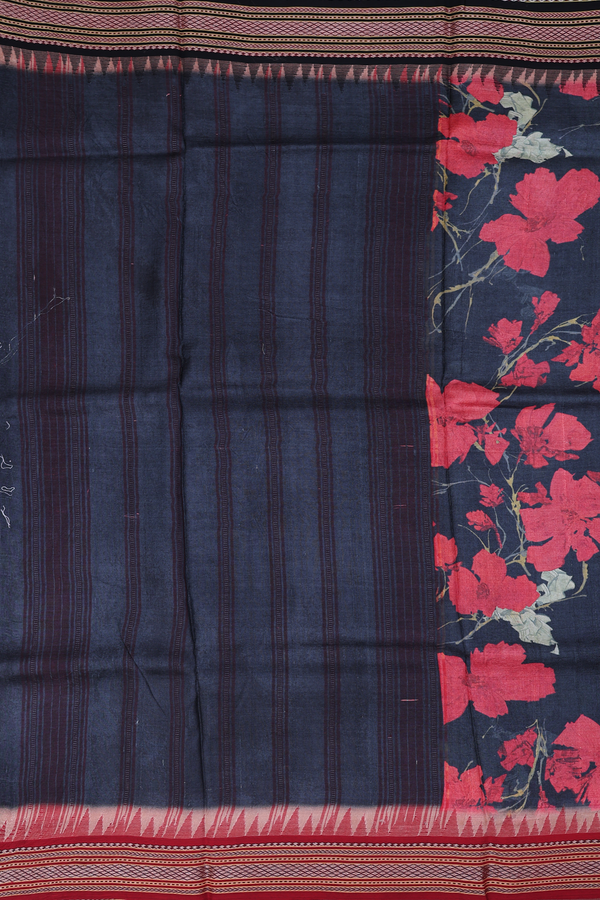 Tussar Silk Saree In Black With Floral Design