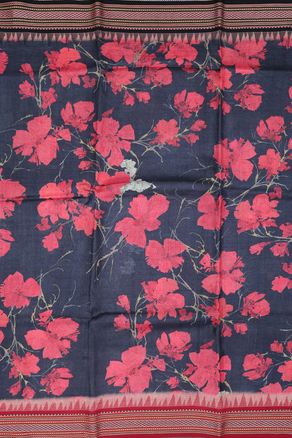 Tussar Silk Saree In Black With Floral Design