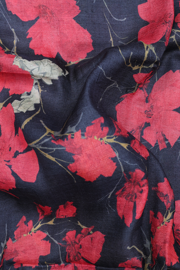 Tussar Silk Saree In Black With Floral Design