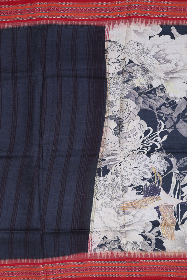 Tussar Silk Saree In Oxford Blue With Floral Design