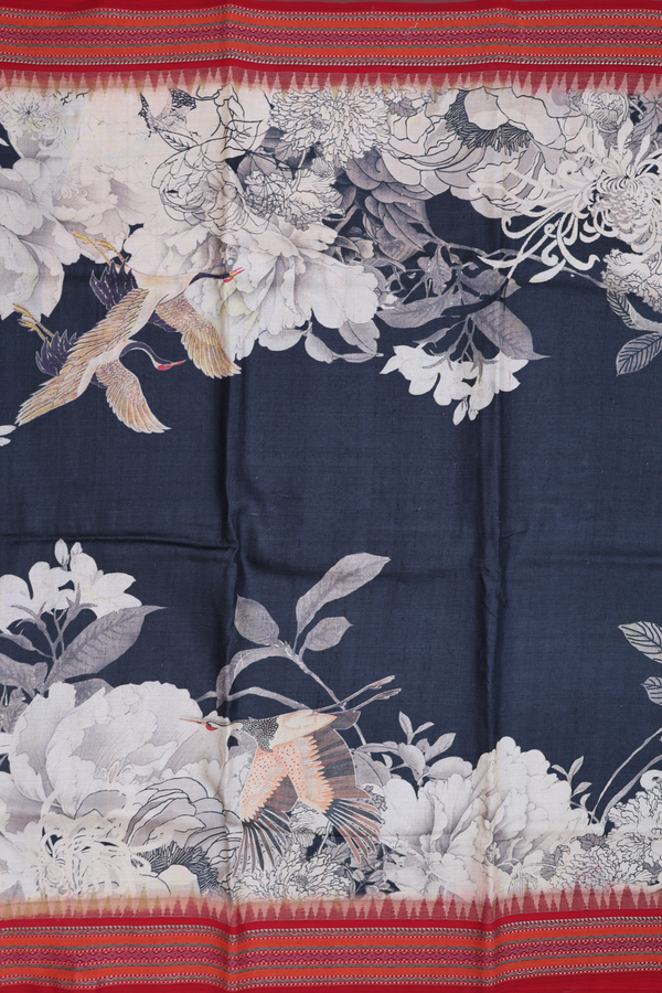 Tussar Silk Saree In Oxford Blue With Floral Design
