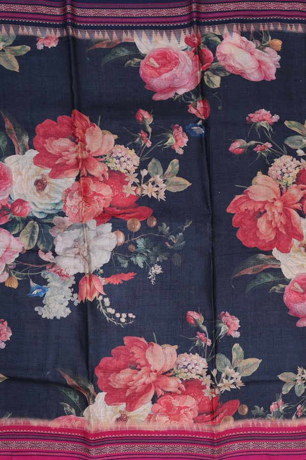 Tussar Silk Saree In Black With Floral Printed Design