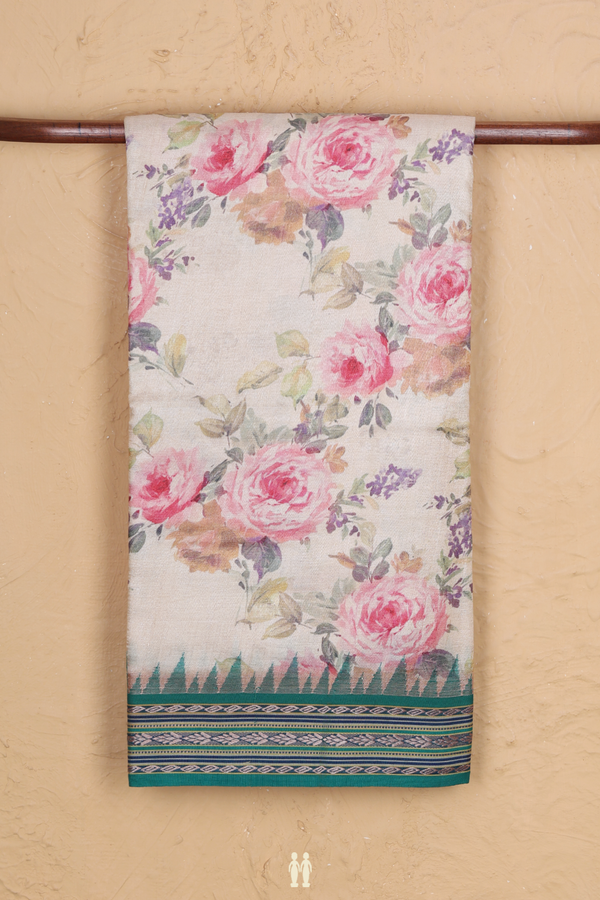 Tussar Silk Saree In Cream Color With Floral Printed Design