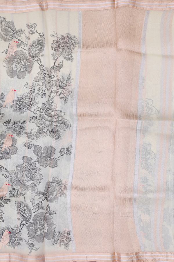 Organza Silk Saree In Cream Color With Floral Design