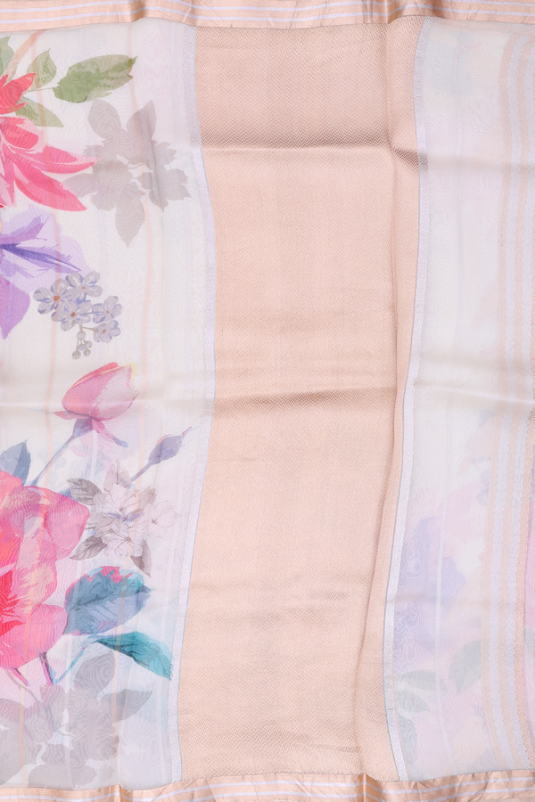 Organza Silk Saree In Off White With Bird Motifs