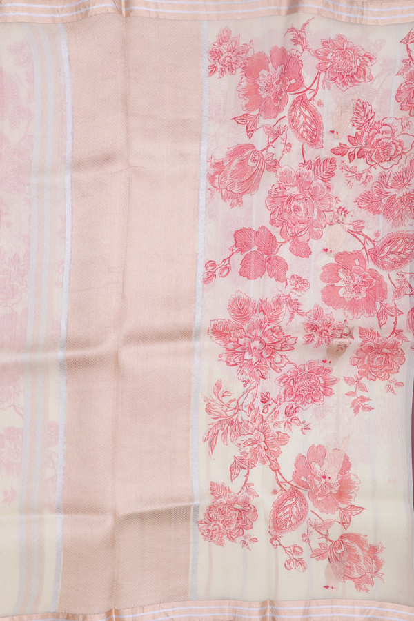 Organza Silk Saree In Cream Color With Floral Design