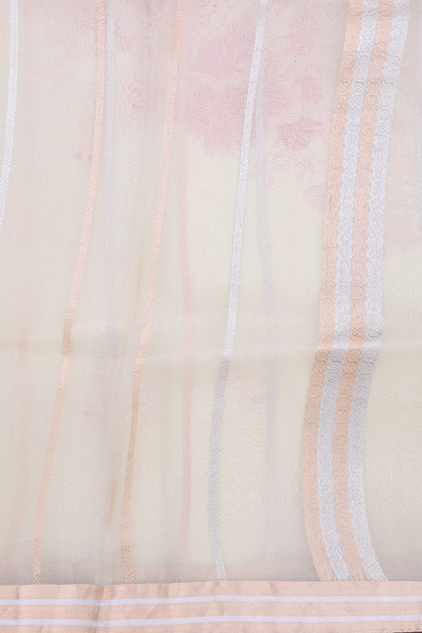 Organza Silk Saree In Cream Color With Floral Design