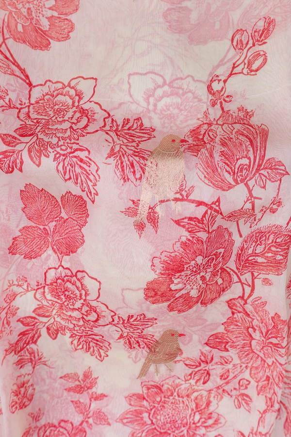 Organza Silk Saree In Cream Color With Floral Design