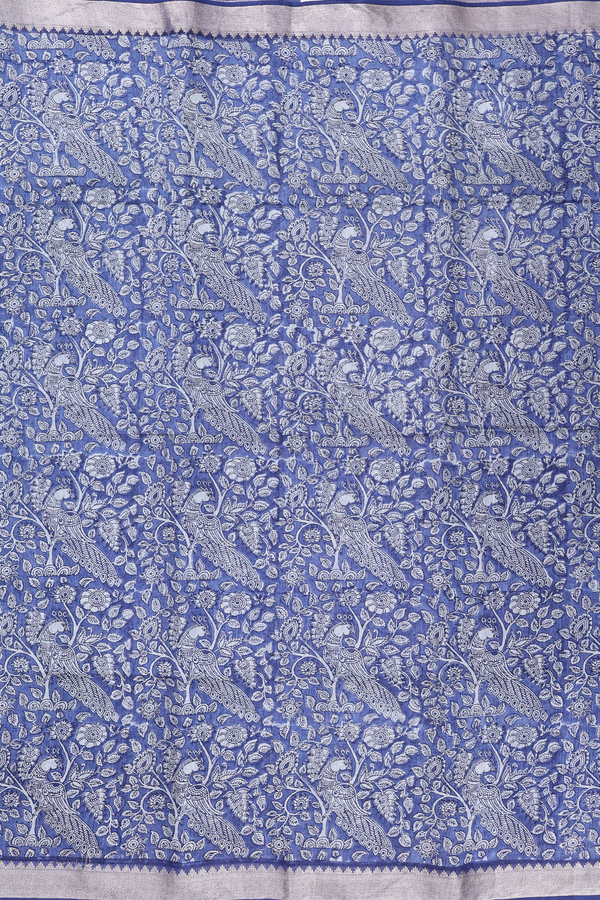 Chanderi Silk Cotton Saree In Blue With Peacock Design