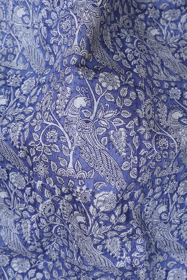 Chanderi Silk Cotton Saree In Blue With Peacock Design