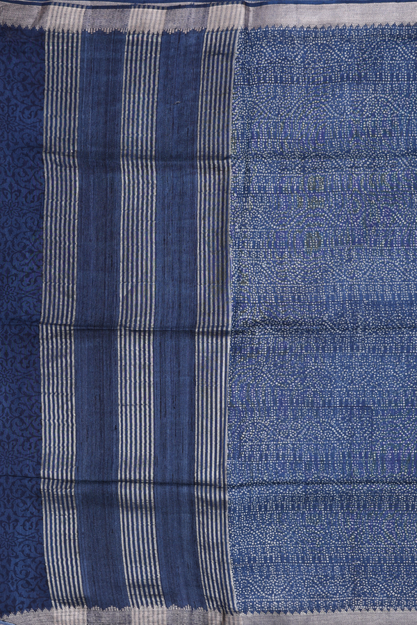 Tussar Silk Saree In Oxford Blue With Allover Design