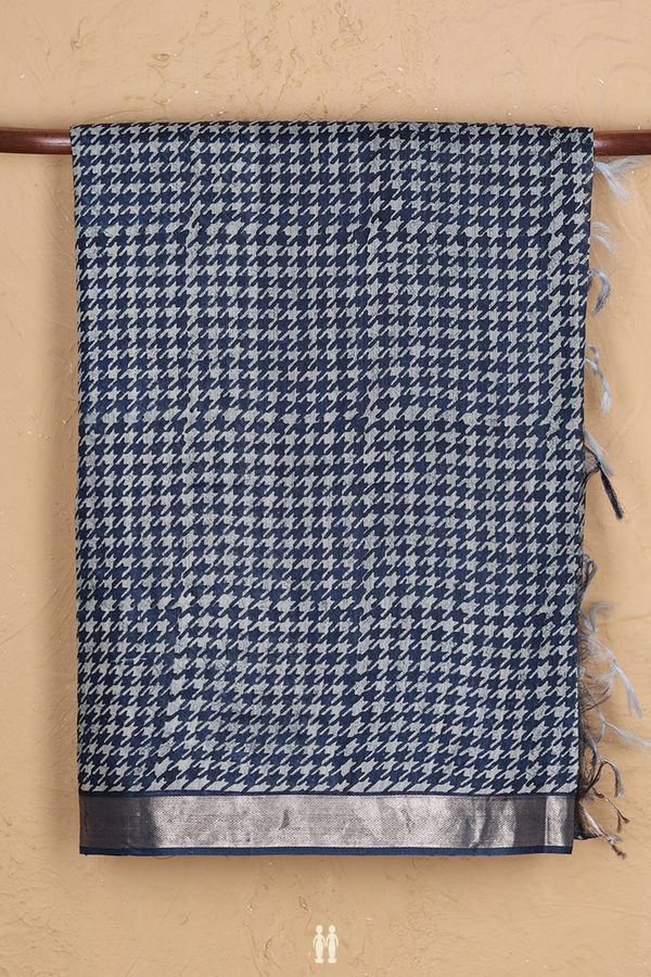 Tussar Silk Saree In Oxford Blue With Printed Design