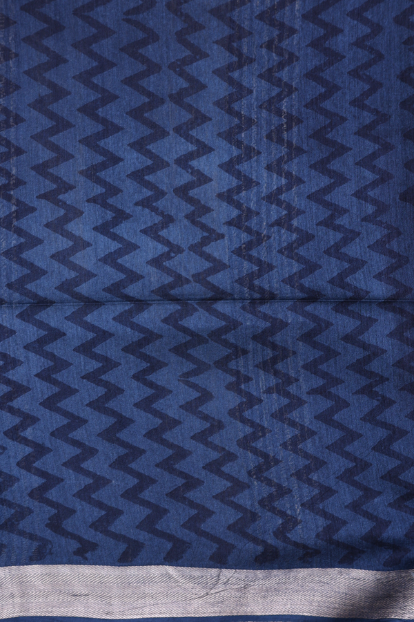 Tussar Silk Saree In Oxford Blue With Printed Design